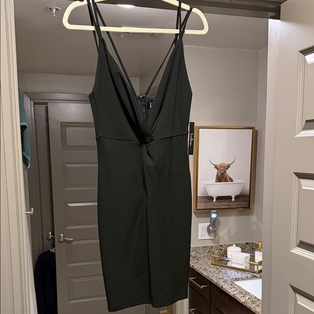 Lulu's Black Strappy V-Neck Bodycon Mini Dress